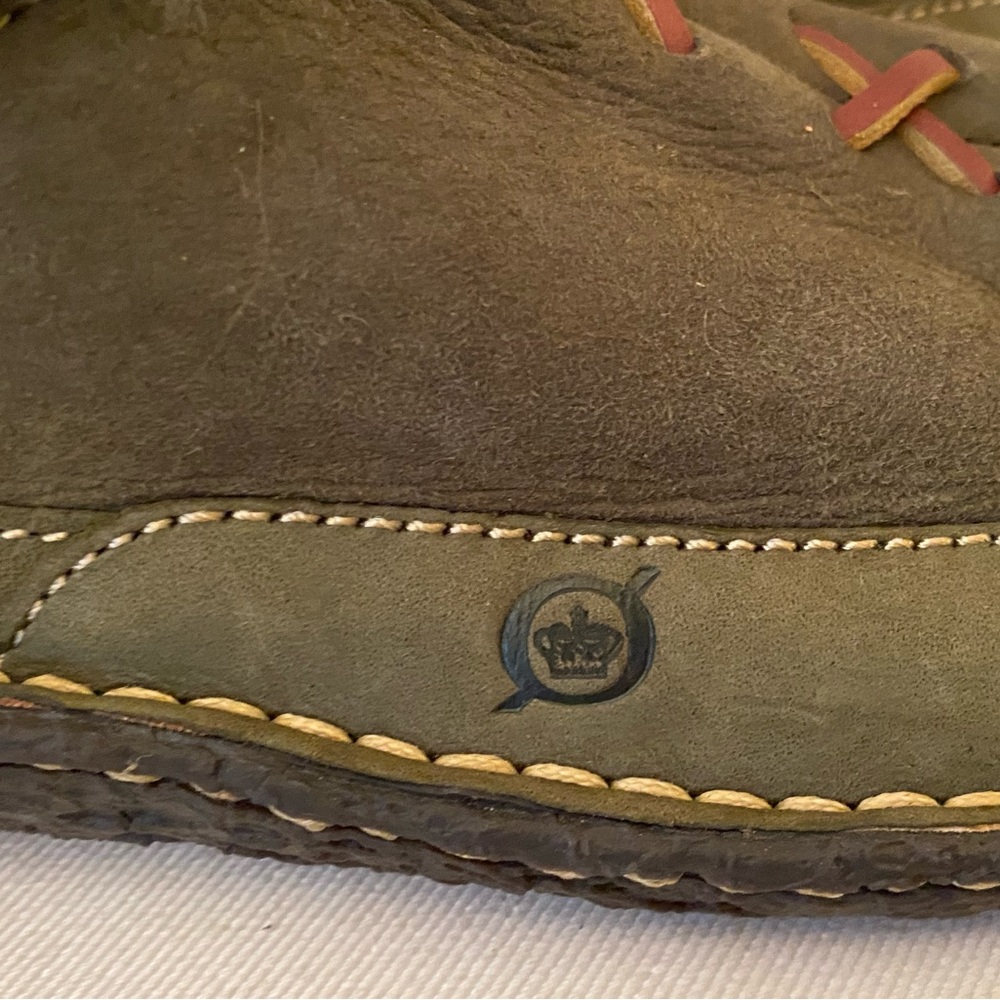 Born Olive Green Suede Shearling-Lined Clog Mules with Brown Lace Accents - Picture 4 of 7